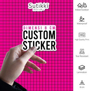 Custom Produksi Cetak Print Sticker Vinyl Die Cut 8 cm Stiker Nama