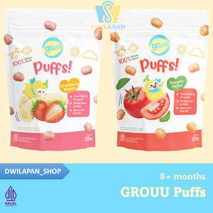 Grouu Puffs | Cemilan MPASI Anak 25gr | Stroberi Banana & Tomato Herbs