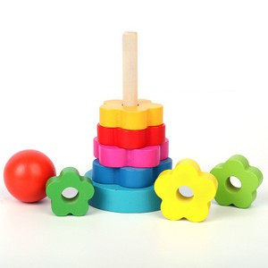 Mainan Edukasi Kayu Wooden Rainbow Tower Menara Ring Donat Pelangi