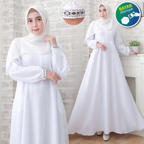 Foto Produk Nabilla Maxy Gamis Syari Gamis Putih Polos Gamis Wanita terbaru - Putih, M dari kahfy_store