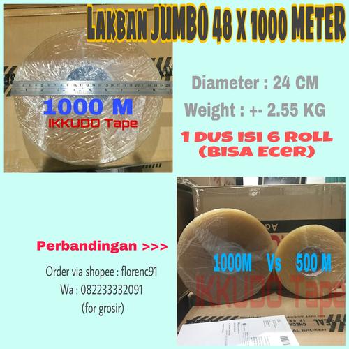 Foto Produk Lakban Super jumbo 1000 meter lebar 48mm 2 inch bening dari The lash shop