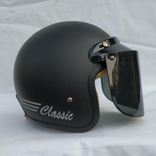 Foto Produk Helm Retro clasic helm Bogo Dewasa kaca datar hitam doff - Flat Smoke dari Rumah Helm Jakarta