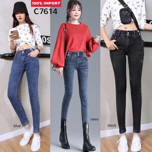 C7614 Six Button Skinny Jeans Import 