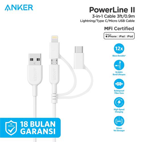 Foto Produk Kabel Charger Anker PowerLine II 3-in-1 Cable White - A8436 dari Anker Indonesia