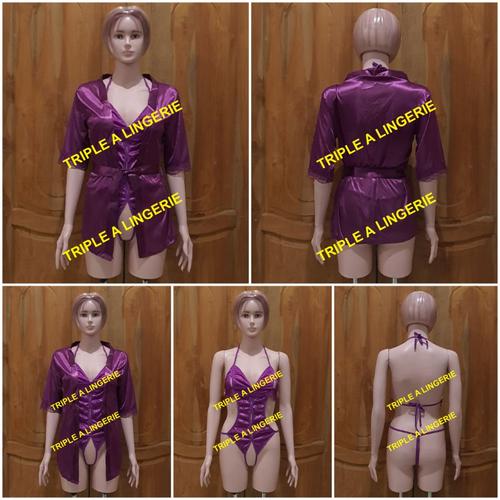 Foto Produk Sexy Lingerie Teddy Open Crotch Set Outer Kimono Murah TA0312 Ungu dari Lingerie Murah Jogja