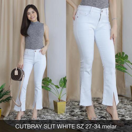 Celana Jeans Wanita Cutbray Slit White 