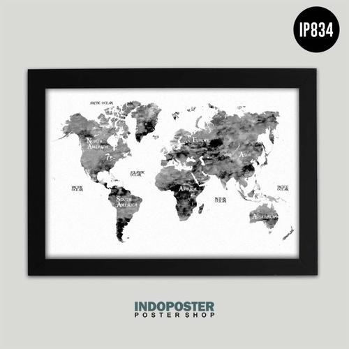 Jual POSTER HIASAN DINDING WORLD MAP PETA DUNIA MONOCHROME 16RP 60X40CM ...