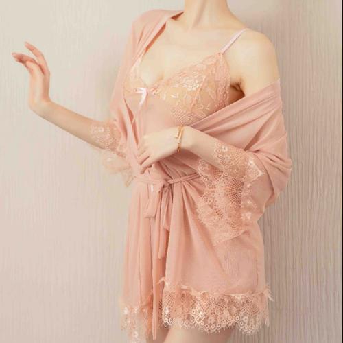 Foto Produk LINGERIE BAJU TIDUR WANITA DEWASA 1SET (BRA,CD,KIMONO) 1399 - peach dari manjaid
