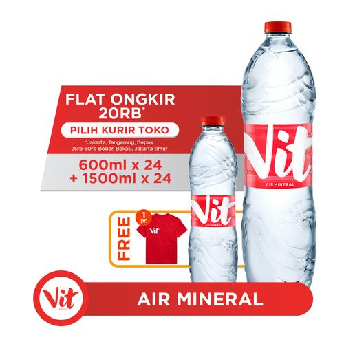 Foto Produk VIT Air Mineral 24x600ml + 24x1500ml FREE Eksklusif T-Shirt dari AQUA Official Store