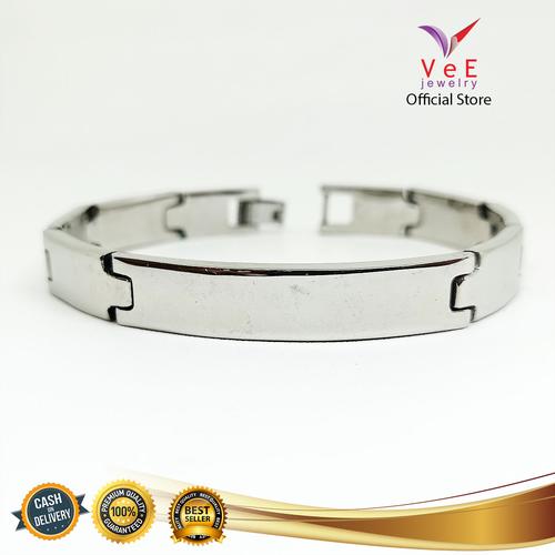 Foto Produk Gelang Titanium Perak Jam Plat Panjang -VeE Gelang Tangan Wanita Pria dari Vee Jewelry