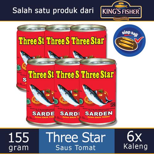 Foto Produk Paket 6 Pcs Three Star Sarden mini saus tomat Makanan Kaleng 155 g dari Kings Fisher