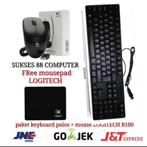 Foto Produk PAKET KEYBOARD USB POLOS + MOUSE LOGITECH B100 USB KABEL WIRED 100%NEW - Hitam dari Sukses 88 Computer