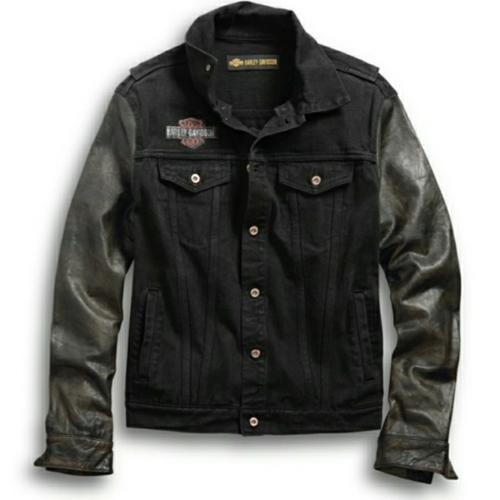 Jual custom Jaket jeans hitam kulit 