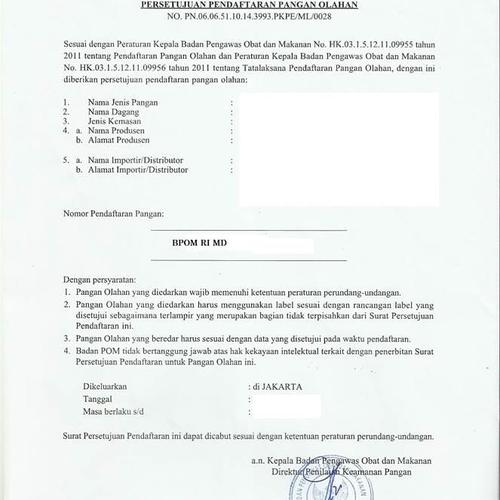 Jual Contoh Izin Edar Bpom Ri Jakarta Timur Konsultan Izin Pangan Tokopedia