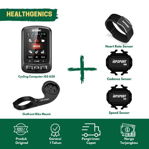 Foto Produk Speedometer sepeda iGPSport iGS 620 Cadence + HRM(Arm) +Speed + Barfly dari Healthgenics