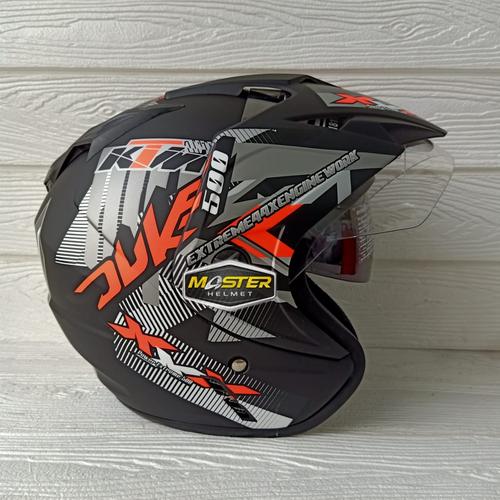 Foto Produk Helm 2 kaca (Double Visor) Murah Black doff Orange Duke BXP SNI dari Master Helmet