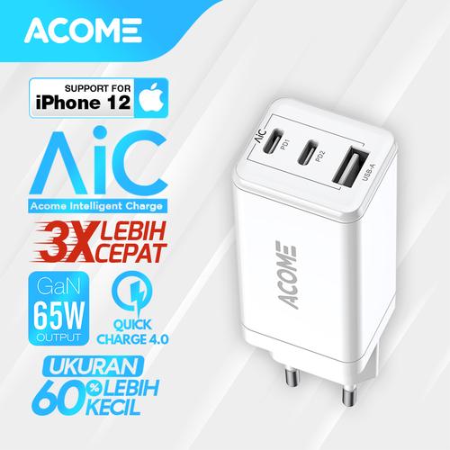 Foto Produk ACOME Charger GaN 65W Fast Charging QC3.0 PD VOOC Support Laptop/iPad - Charger only dari Acome Indonesia