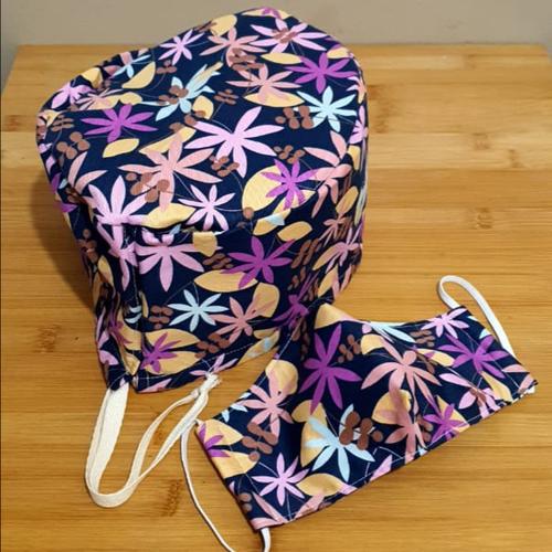 Jual Scrub Hat Set Motif Purple Flower 
