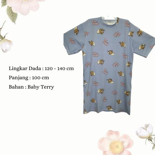 Foto Produk Dress Wanita Jumbo Midi Dress Casual Wanita Dress Karakter Tom & Jerry - Biru Muda dari Poedie