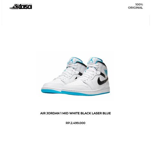 AIR JORDAN 1 MID WHITE BLACK LASER BLUE 