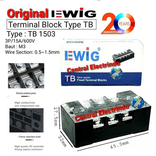 Foto Produk TERMINAL BLOCK EWIG TB 1503 (15A 3Pole). dari central electrindo