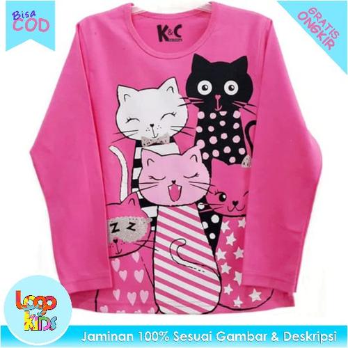 Foto Produk Kaos Anak Lengan Panjang / Baju Anak cewek Five Cats Pink 1-10 Tahun - 1 tahun dari logokids