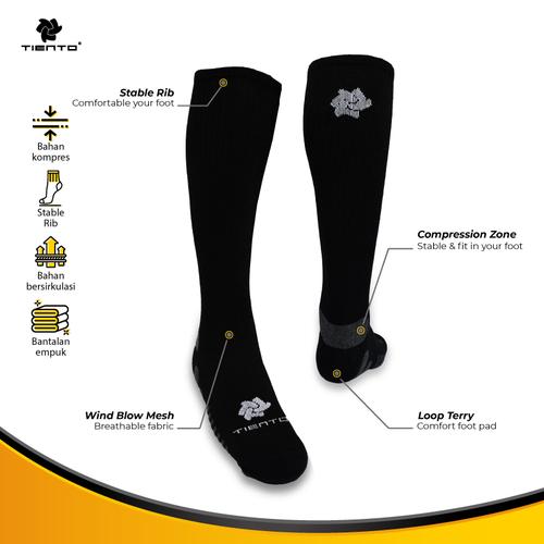 Foto Produk Tiento Long Compression Socks Black Kaos Kaki Olahraga Ketat Panjang - M dari TIENTO