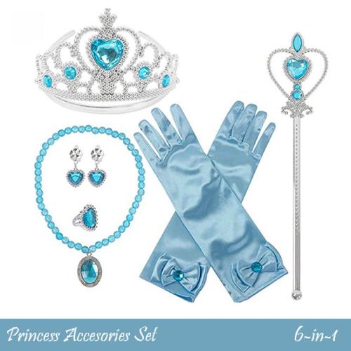 Foto Produk Tongkat Mahkota Tiara Aksesoris Kostum Princess Anak - 6in1 - Biru Muda dari Bebeology