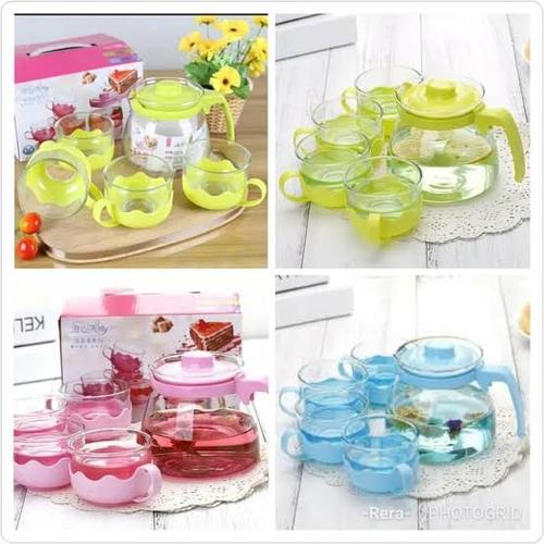Foto Produk Tea Pot Set 5 In 1 Sun Glass - Paket Teko Gelas Cangkir Tempat Minum dari Fortuna Acc