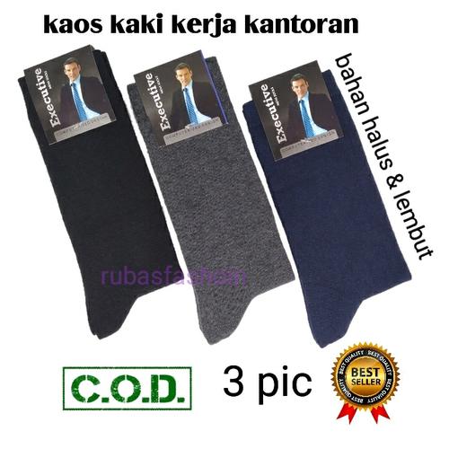 Foto Produk (PAKET 3 PASANG) KAOS KAKI PRIA DEWASA KERJA KANTORAN POLOS PANJANG - Polos dari Rubas_store