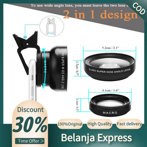 Foto Produk 2in1 Lens 0.45X Wide Angle+12.5X Macro Lens Professional HD Phone Came - Hitam dari Belanja Express