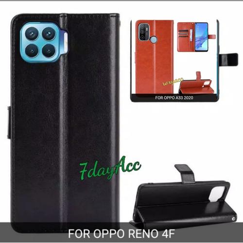 Foto Produk flip case oppo reno 4f a33 2020 dompet wallet kulit cover casing - Hitam, oppo a33 2020 dari yalen shop