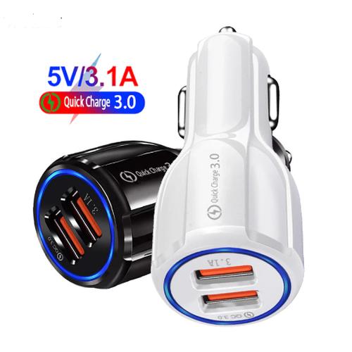 Foto Produk Charger Mobil Quick Car Fast charging Casan Qualcomm 3.1 Dual USB - Putih dari mulia-electric