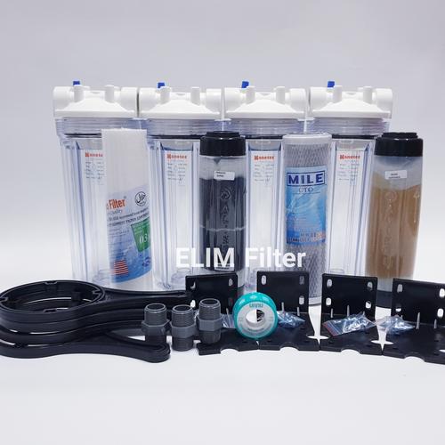 Foto Produk Filter Air Sumur - Filter Air Ledeng 4 Housing 10 inch 5 Tahap - CLEAR - Drat 1 per 2 dari ELIM FILTER
