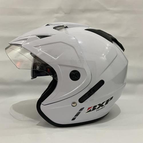 Jual Helm JP 7 SNI Dewasa Polos Putih Glossy Dua Kaca Double Visor