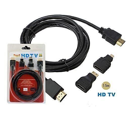 Foto Produk Kabel HDMI male to male 3 in 1 HDTV, Mini, Micro 1.5M Mejec Cable High dari LIVOTECH