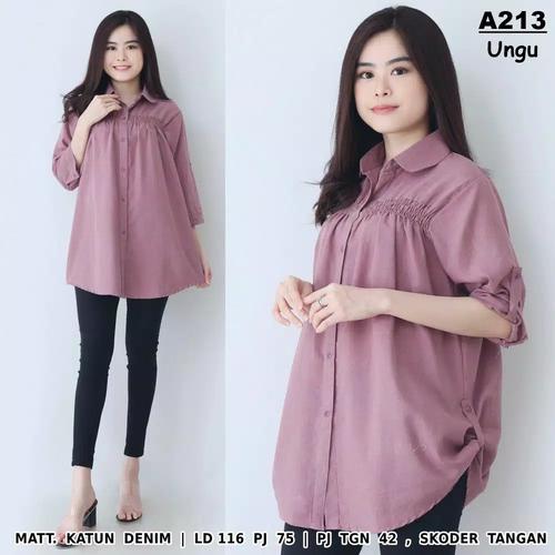 Foto Produk Kemeja Jumbo Denim Katun Baju Atasan Wanita Bigsize Lengan Panjang - Tosca dari IFZ_Store