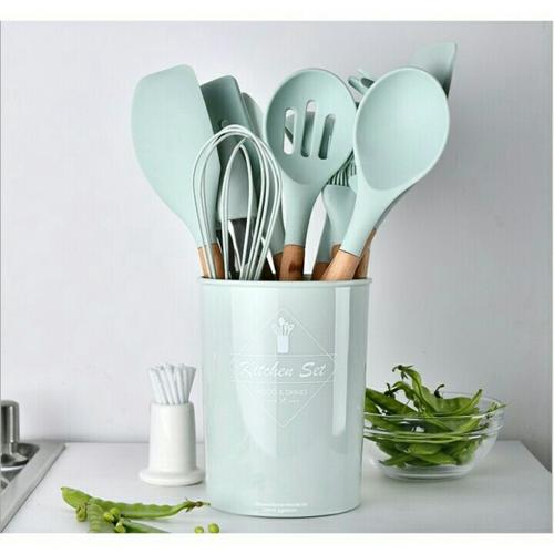 Foto Produk Silicone Utensil Set 11pcs / peralatan spatula silikon sutil - Hijau Mint dari Betapedia