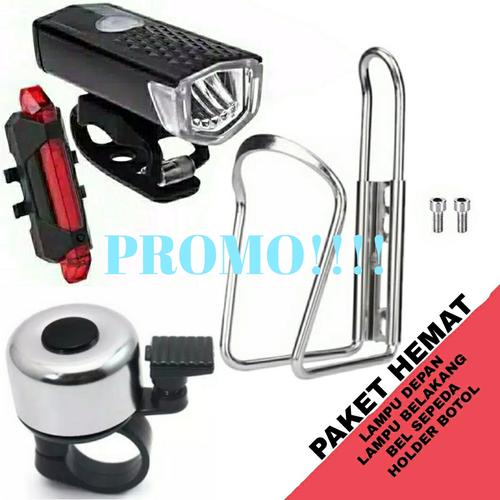 Gambar PAKET KOMPLIT SEPEDA LAMPU DEPAN BELAKANG RECHARGEABLE + BEL SEPEDA - Merah dari Chuan Store undefined Tokopedia