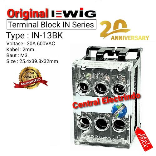 Foto Produk Terminal Block Din Rail EWIG IN-13BK 3P 20A dari central electrindo