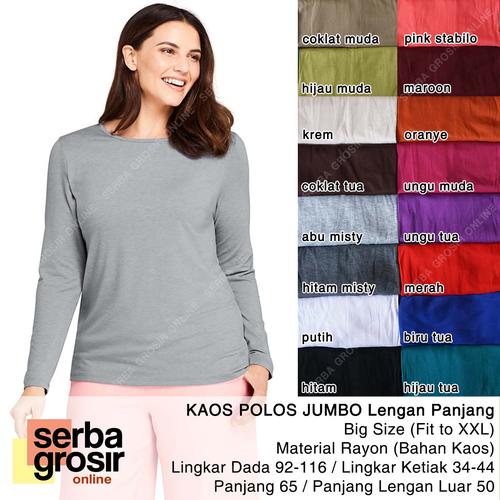 Foto Produk KAOS POLOS JUMBO WANITA Lengan Panjang Big Size Fit to XXL Kaos Oblong dari Serba Grosir OL