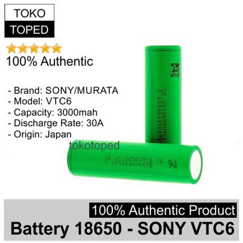 Foto Produk Authentic Battery 18650 Sony VTC6 3000mAh 30A | original baterai vtc 6 dari deKloud