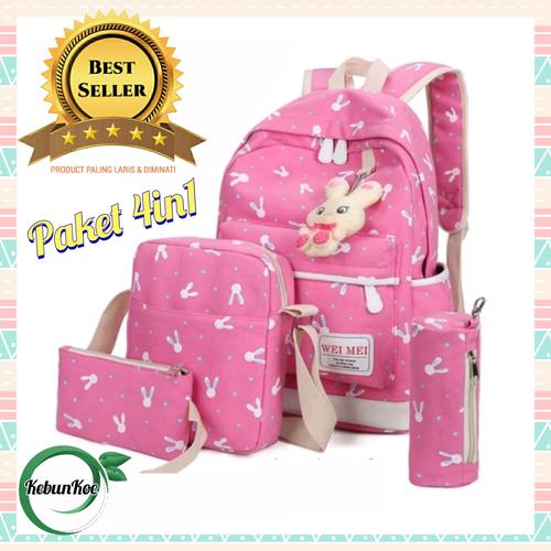 Foto Produk Tas Sekolah Anak Perempuan Playboy Set 4in1 - Hitam dari KebunKoe