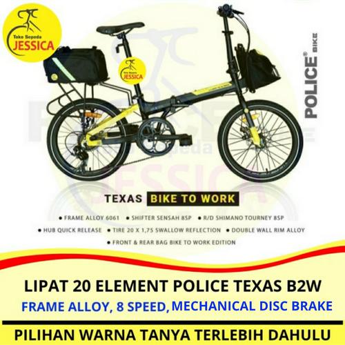 Foto Produk Sepeda Lipat 20 Element Police Texas Bike To Work / Police Texas B2W - Kuning, Dirakit dari Sepeda Jessica