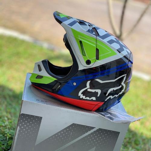 Jual HELM FOX V4 MOTO-X GREEN RED BLUE 