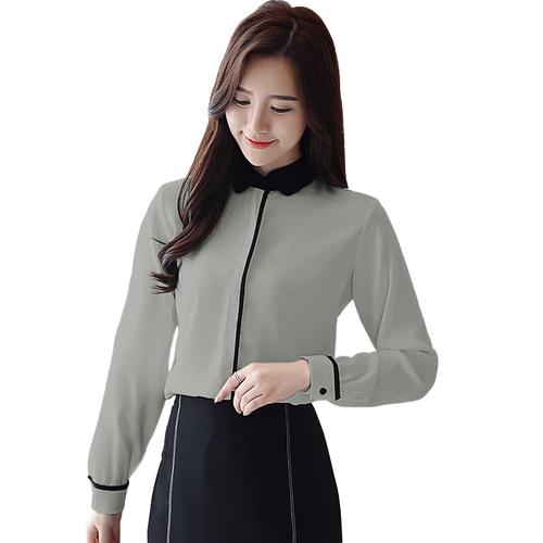 Foto Produk Kemeja Leher tinggi Korea Kombinasi warna terbaru - Jfashion Sherina - Abu-abu, M dari j--fashion