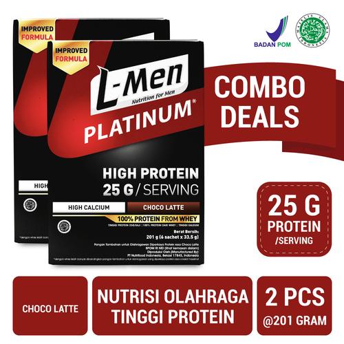 Foto Produk Twin Pack: L-Men Platinum Choco Latte Box (6 Sch) 25gr Protein/Serving dari NutriMart