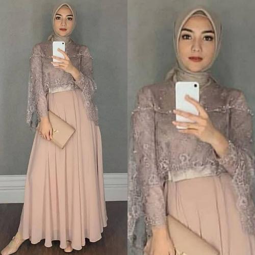 Foto Produk BAJU GAMIS WANITA TERBARU GAMIS PESTA BROKAT MOCCA dari moudis shop inc