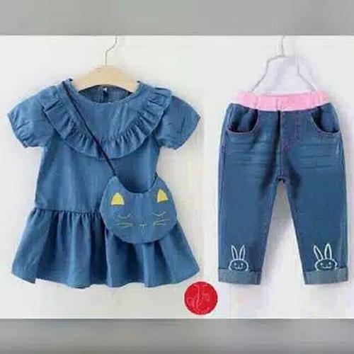 Foto Produk SETELAN BUNNY DENIM ANAK PEREMPUAN BAJU CASUAL IMPORT 3-5 TAHUN - bunny, all size 3-5 th dari YasmineCollection's
