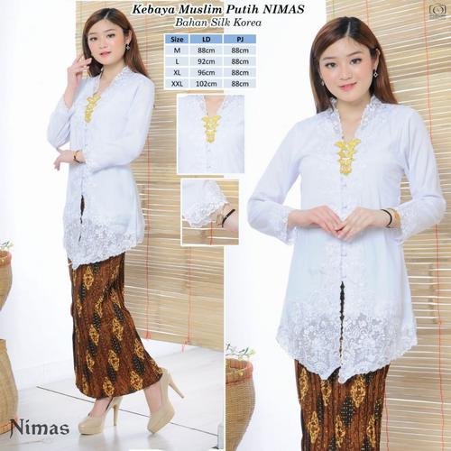 Foto Produk Kebaya Encim Lengan Panjang Muslim Katun Import Kombinasi Brukat - Putih, M dari sinka